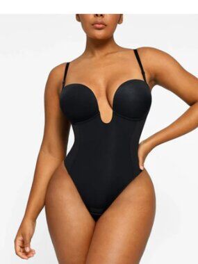 Shapellx Deep Plunge Low-Back Thong Bodysuit Size Large NWT Shapewear Slimming
